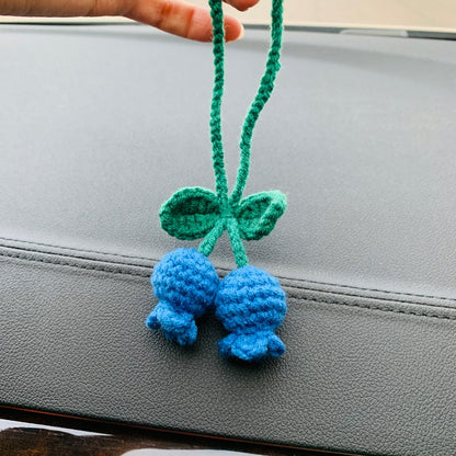 cute Blueberry Car Mirror Hanging Flower Decor Teens Interior Rear View Mirror Accessories for Women Charm Fruit