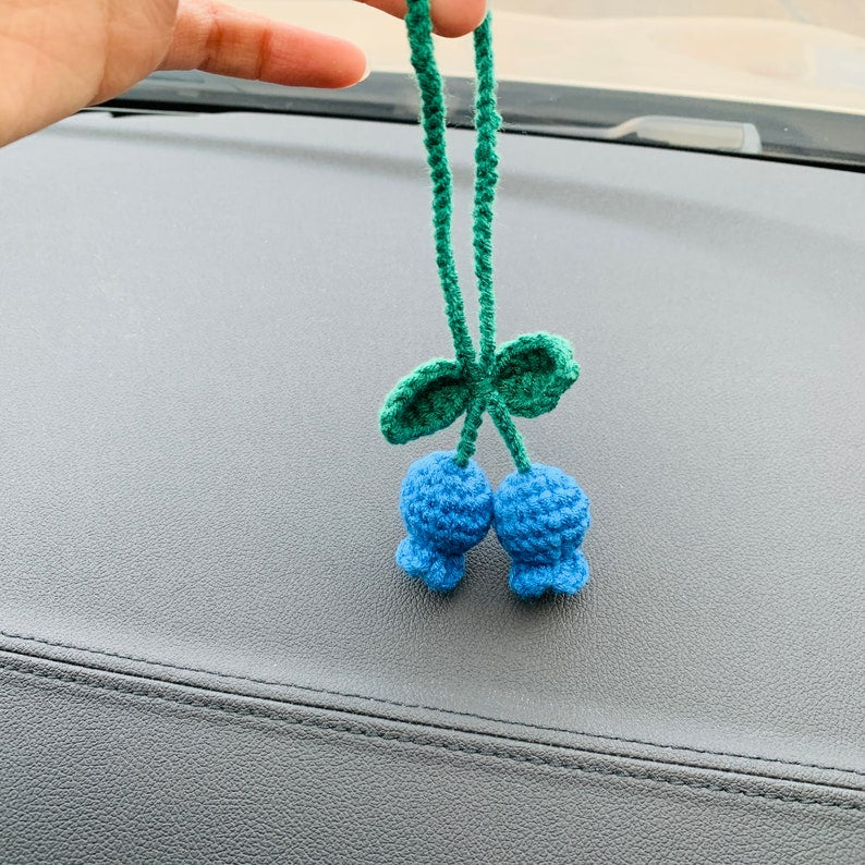 cute Blueberry Car Mirror Hanging Flower Decor Teens Interior Rear View Mirror Accessories for Women Charm Fruit