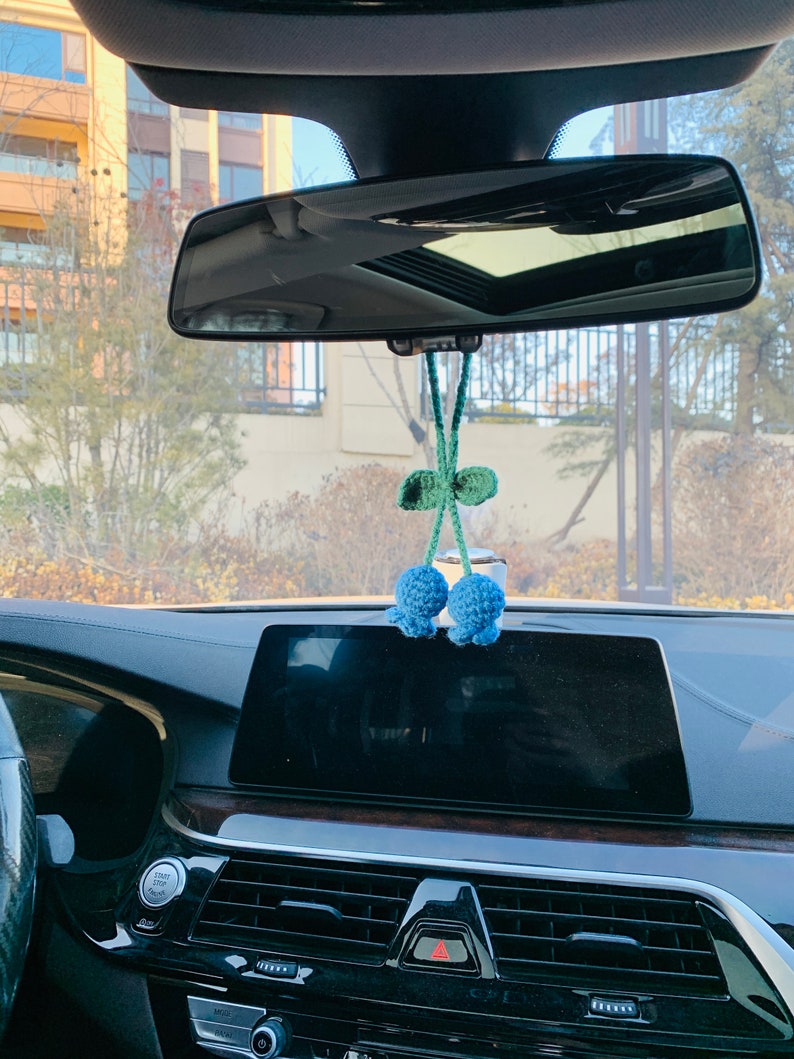 cute Blueberry Car Mirror Hanging Flower Decor Teens Interior Rear View Mirror Accessories for Women Charm Fruit
