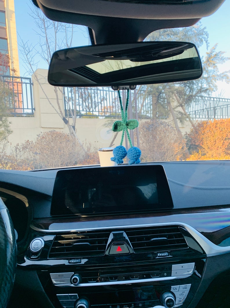 cute Blueberry Car Mirror Hanging Flower Decor Teens Interior Rear View Mirror Accessories for Women Charm Fruit