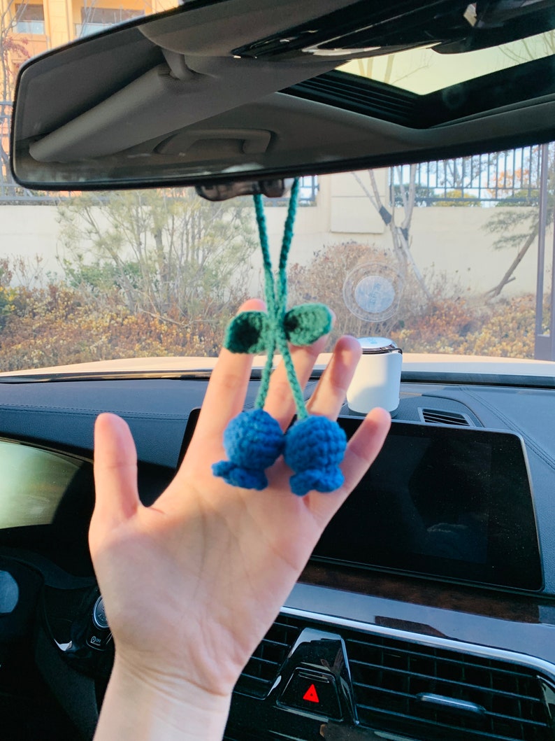 cute Blueberry Car Mirror Hanging Flower Decor Teens Interior Rear View Mirror Accessories for Women Charm Fruit