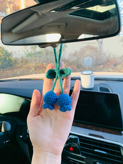 cute Blueberry Car Mirror Hanging Flower Decor Teens Interior Rear View Mirror Accessories for Women Charm Fruit