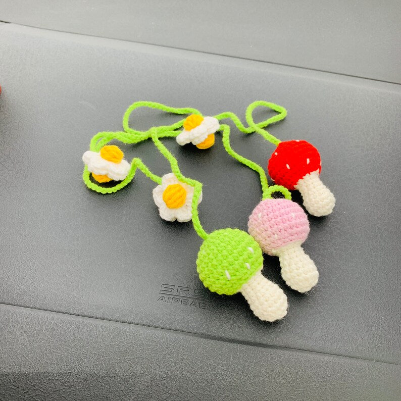 cute Mushroom Flower Car Accessories Mirror Hanging Charm Fruit Decor Teens Interior Rear View Mirror for Women