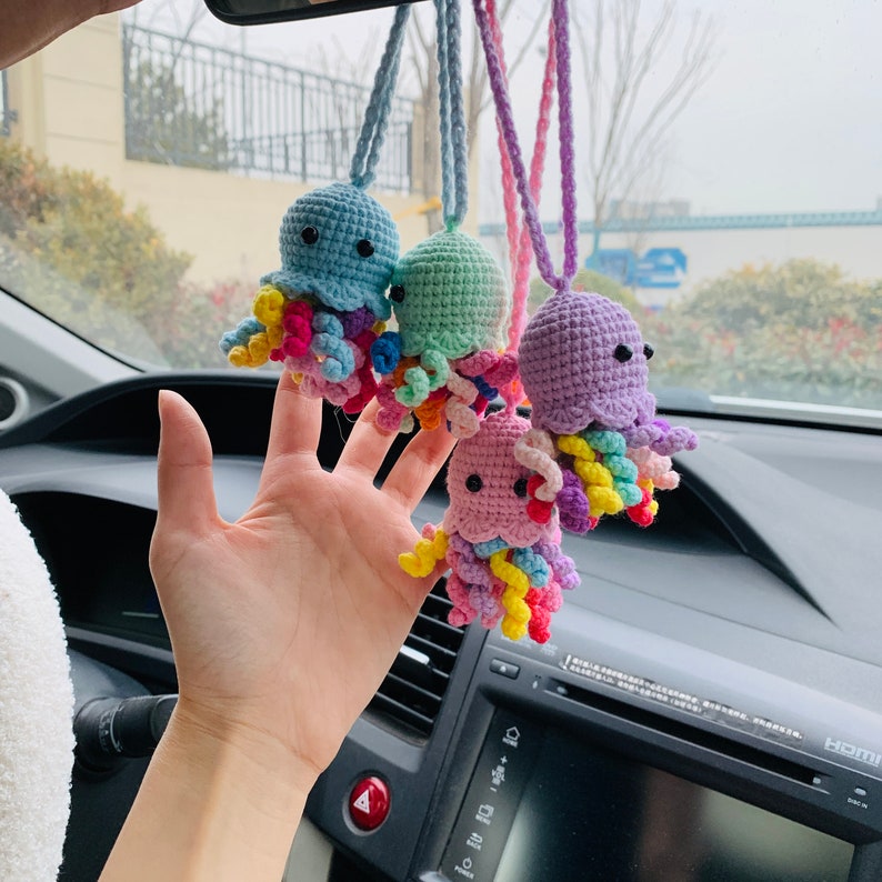 Cute jellyfish octopus Car Accessories Mirror Hanging Charm Fruit Decor Teens Interior Rear View Mirror for Women