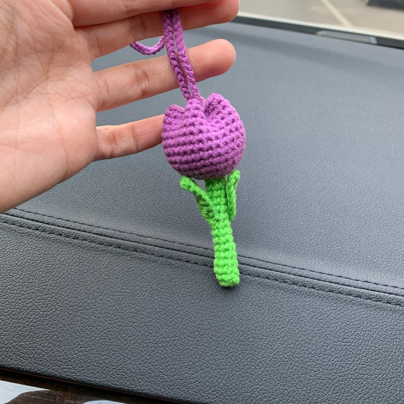 Cute Tulip Car Mirror Hanging Flower Decor Teens Interior Rear View Mirror Accessories for Women Charm Fruit