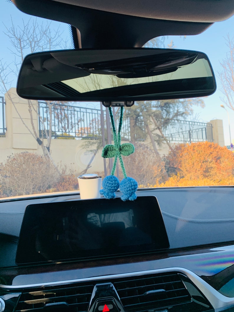 cute Blueberry Car Mirror Hanging Flower Decor Teens Interior Rear View Mirror Accessories for Women Charm Fruit