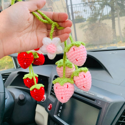 Cute Strawberry Flower Car Accessories Mirror Hanging Charm Decor Fruit Teens Interior Rear View Mirror for Women