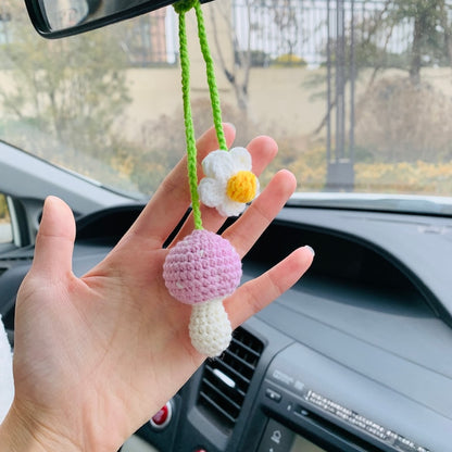 cute Mushroom Flower Car Accessories Mirror Hanging Charm Fruit Decor Teens Interior Rear View Mirror for Women