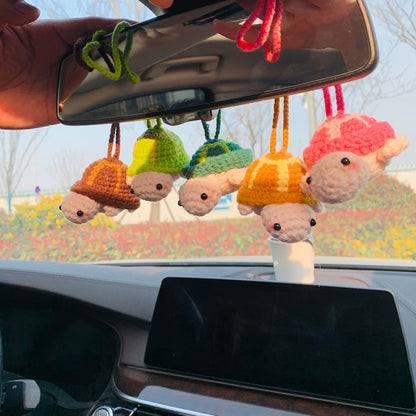 Handmade crochet Cute mini turtle Head retracted into shell Car Accessories decor Teens Interior Rear View Mirror Hanging Charm