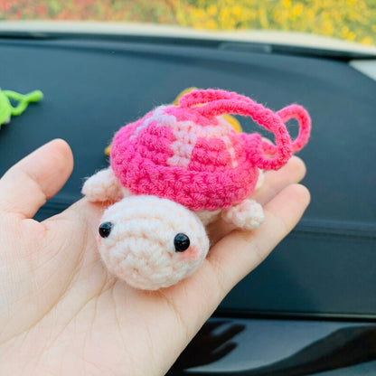 Handmade crochet Cute mini turtle Head retracted into shell Car Accessories decor Teens Interior Rear View Mirror Hanging Charm