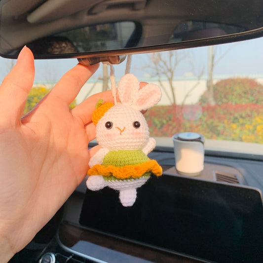 Cute Dancing bunny rabbit Car Accessories decor Teens Interior Rear View Mirror Hanging Charm Fruit Decoration for Women gift for her