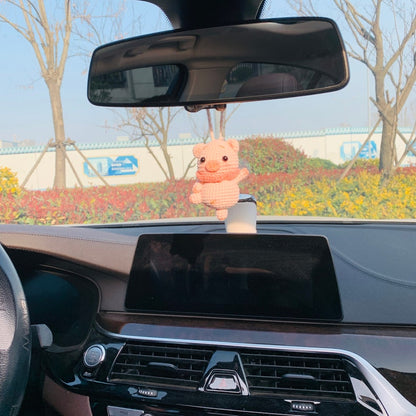 Ballet dancing pig Crochet Car Mirror Hanging Accessories for Women Teens Interior Rear View Mirror animal Charm Decor
