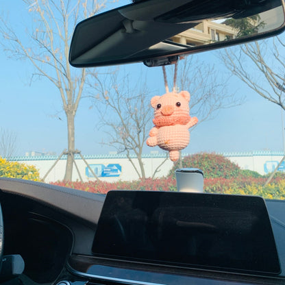 Ballet dancing pig Crochet Car Mirror Hanging Accessories for Women Teens Interior Rear View Mirror animal Charm Decor