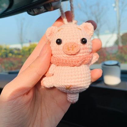 Ballet dancing pig Crochet Car Mirror Hanging Accessories for Women Teens Interior Rear View Mirror animal Charm Decor