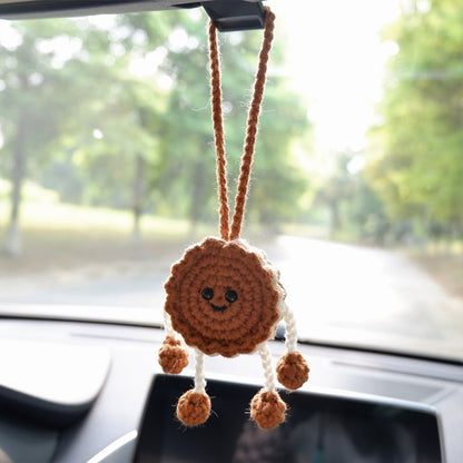 Crochet Cookie Doll Car Mirror Charm, Kawaii Smiley Cookie Rear View Mirror Hanging Accessories, Anime Car Interior Accessory for Women/Teen
