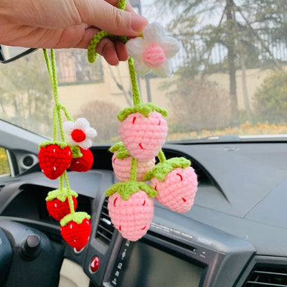 Cute Strawberry Flower Car Accessories Mirror Hanging Charm Decor Fruit Teens Interior Rear View Mirror for Women