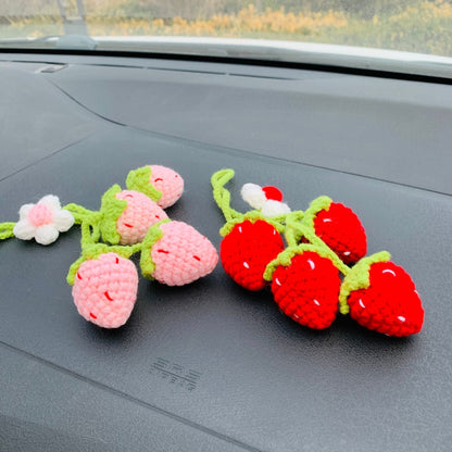 Cute Strawberry Flower Car Accessories Mirror Hanging Charm Decor Fruit Teens Interior Rear View Mirror for Women