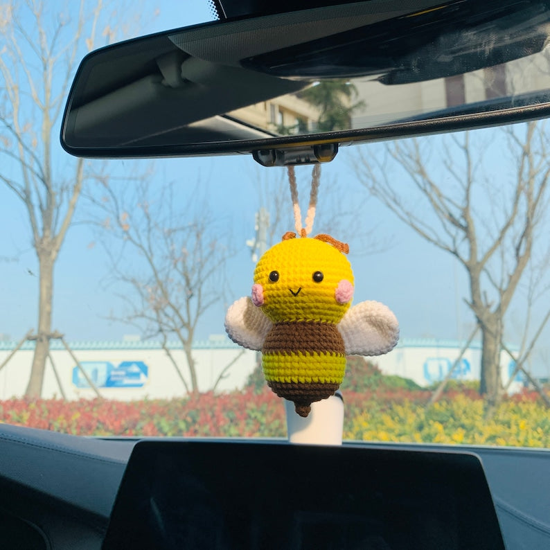 Cute Car Accessories Mirror Hanging honeybee Charm Fruit Decor flower car Teens Interior Rear View Mirror for Women