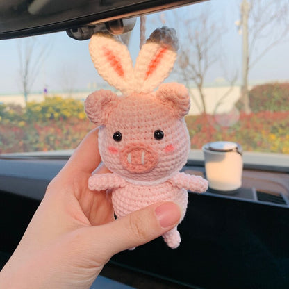 Cute Car Accessories Mirror Hanging rabbit piggy Charm Fruit Decor flower car Teens Interior Rear View Mirror for Women pig animal