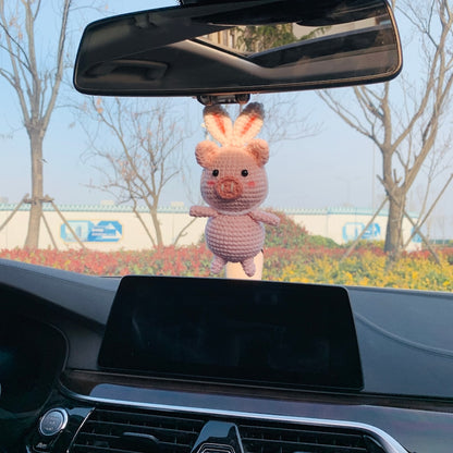 Cute Car Accessories Mirror Hanging rabbit piggy Charm Fruit Decor flower car Teens Interior Rear View Mirror for Women pig animal