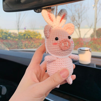 Cute Car Accessories Mirror Hanging rabbit piggy Charm Fruit Decor flower car Teens Interior Rear View Mirror for Women pig animal