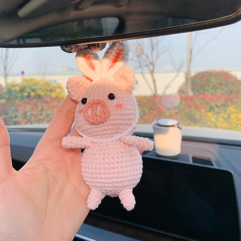 Cute Car Accessories Mirror Hanging rabbit piggy Charm Fruit Decor flower car Teens Interior Rear View Mirror for Women pig animal