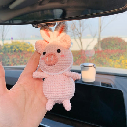 Cute Car Accessories Mirror Hanging rabbit piggy Charm Fruit Decor flower car Teens Interior Rear View Mirror for Women pig animal