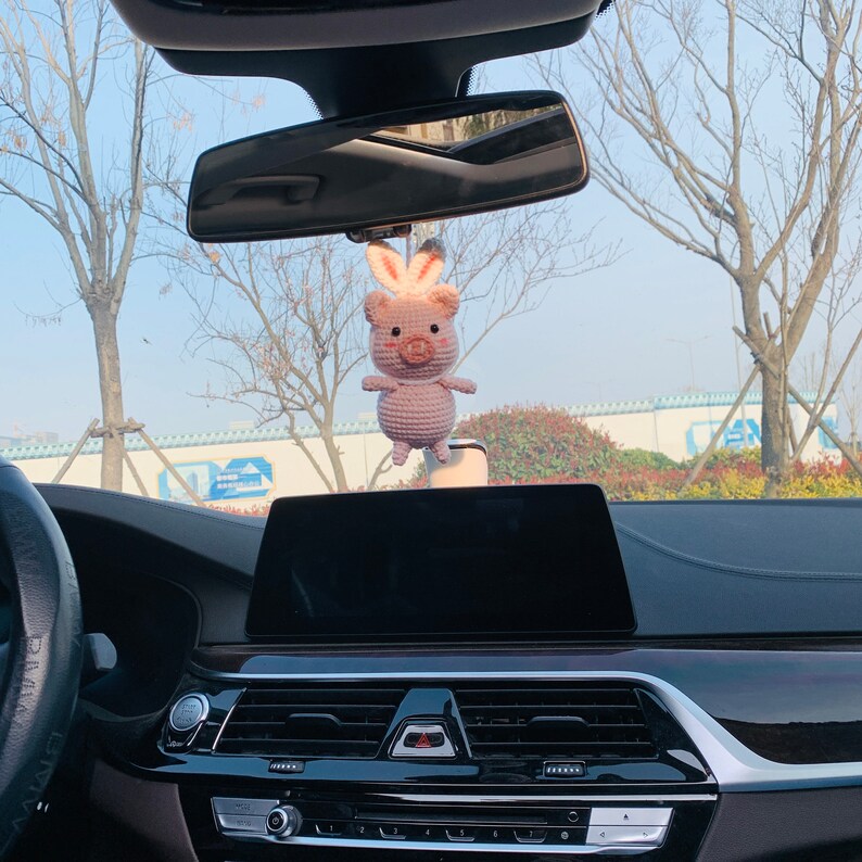 Cute Car Accessories Mirror Hanging rabbit piggy Charm Fruit Decor flower car Teens Interior Rear View Mirror for Women pig animal