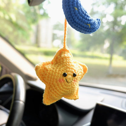 Star Moon Rear View Mirror Accessories, Crochet Car Mirror Charm, Car Mirror Hanging, Car Interior Accessories for Women/Teens/Men