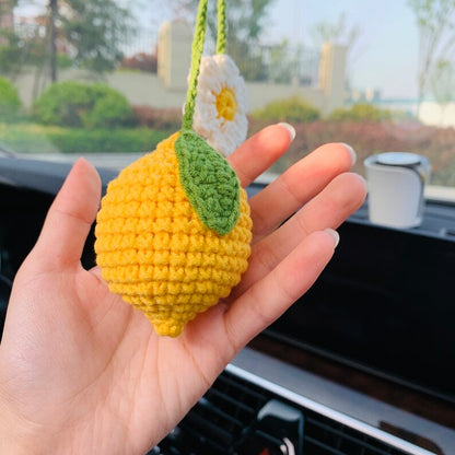 Cute Car Mirror Hanging lemon flower Interior Rear View Mirror Flower Car Accessories Crochet Toy for Women