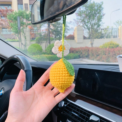Cute Car Mirror Hanging lemon flower Interior Rear View Mirror Flower Car Accessories Crochet Toy for Women