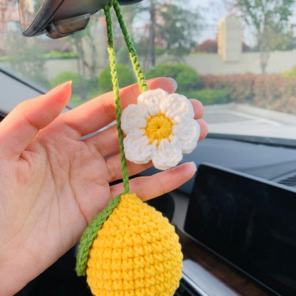 Cute Car Mirror Hanging lemon flower Interior Rear View Mirror Flower Car Accessories Crochet Toy for Women