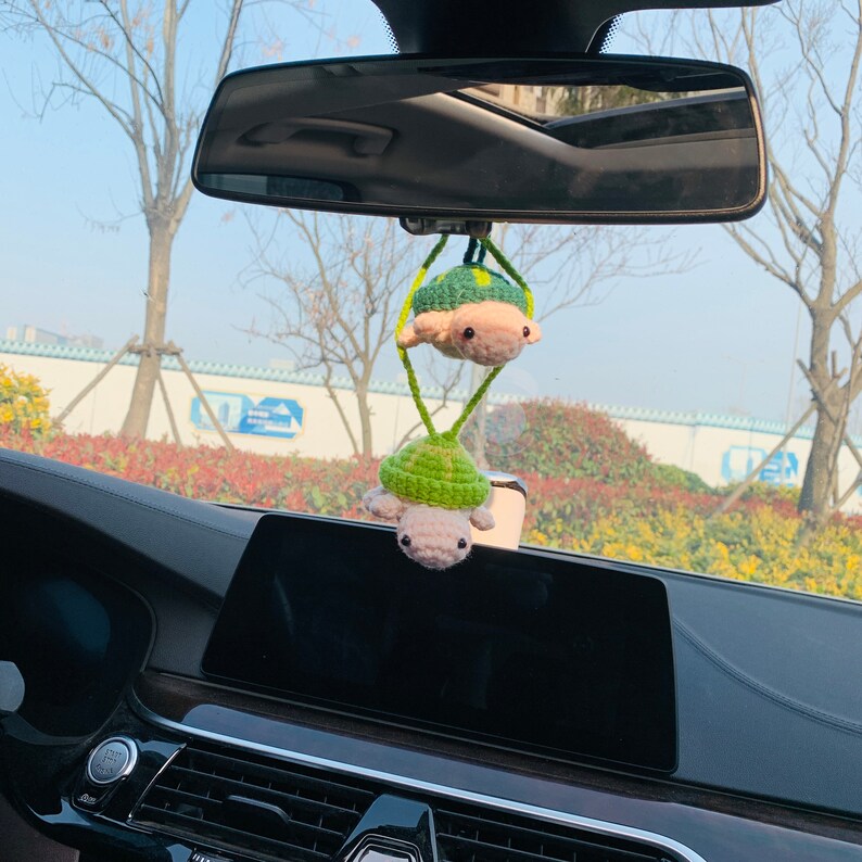 Handmade crochet Cute mini turtle Head retracted into shell Car Accessories decor Teens Interior Rear View Mirror Hanging Charm