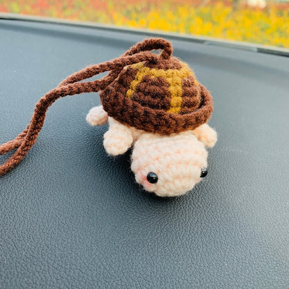 Handmade crochet Cute mini turtle Head retracted into shell Car Accessories decor Teens Interior Rear View Mirror Hanging Charm