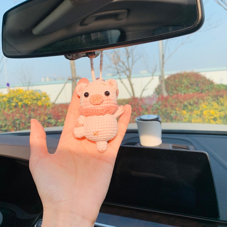 Ballet dancing pig Crochet Car Mirror Hanging Accessories for Women Teens Interior Rear View Mirror animal Charm Decor