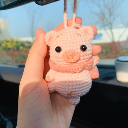 Ballet dancing pig Crochet Car Mirror Hanging Accessories for Women Teens Interior Rear View Mirror animal Charm Decor