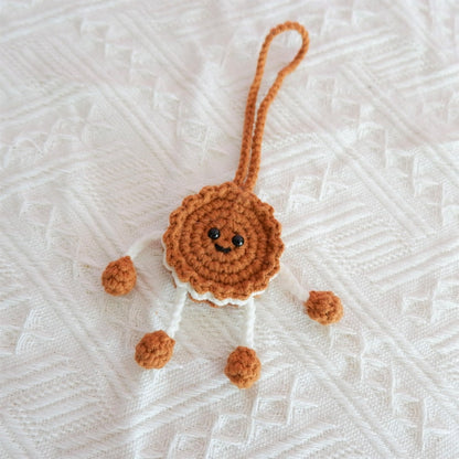 Crochet Cookie Doll Car Mirror Charm, Kawaii Smiley Cookie Rear View Mirror Hanging Accessories, Anime Car Interior Accessory for Women/Teen