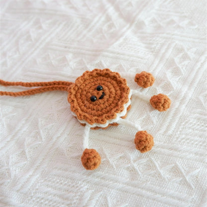Crochet Cookie Doll Car Mirror Charm, Kawaii Smiley Cookie Rear View Mirror Hanging Accessories, Anime Car Interior Accessory for Women/Teen