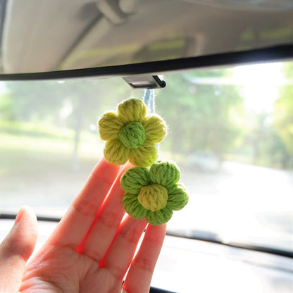 Crochet Flower Car Mirror Hanging Accessories, Rainbow Daisy Car Rear View Mirror Accessory, Cute Car Interior Accessory for Women