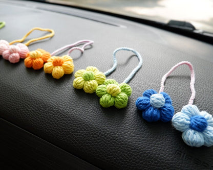 Crochet Flower Car Mirror Hanging Accessories, Rainbow Daisy Car Rear View Mirror Accessory, Cute Car Interior Accessory for Women