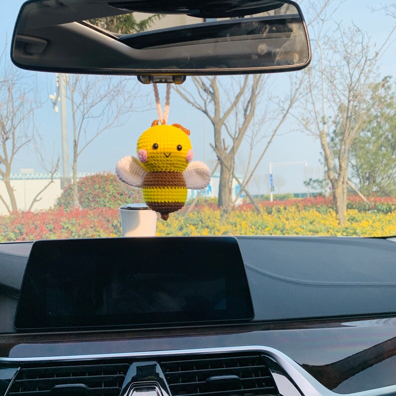 Cute Car Accessories Mirror Hanging honeybee Charm Fruit Decor flower car Teens Interior Rear View Mirror for Women
