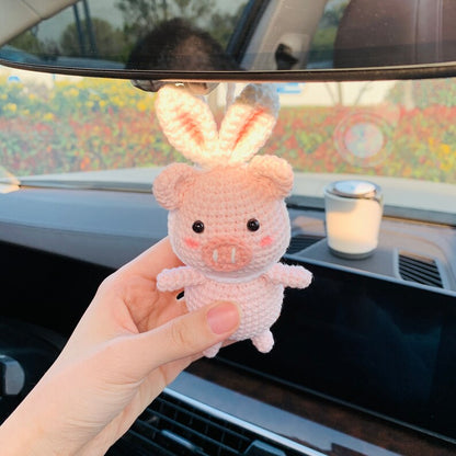 Cute Car Accessories Mirror Hanging rabbit piggy Charm Fruit Decor flower car Teens Interior Rear View Mirror for Women pig animal