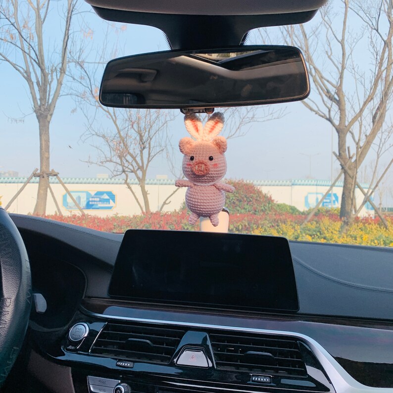 Cute Car Accessories Mirror Hanging rabbit piggy Charm Fruit Decor flower car Teens Interior Rear View Mirror for Women pig animal
