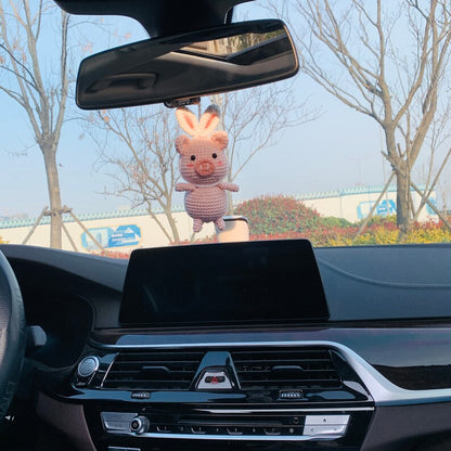 Cute Car Accessories Mirror Hanging rabbit piggy Charm Fruit Decor flower car Teens Interior Rear View Mirror for Women pig animal