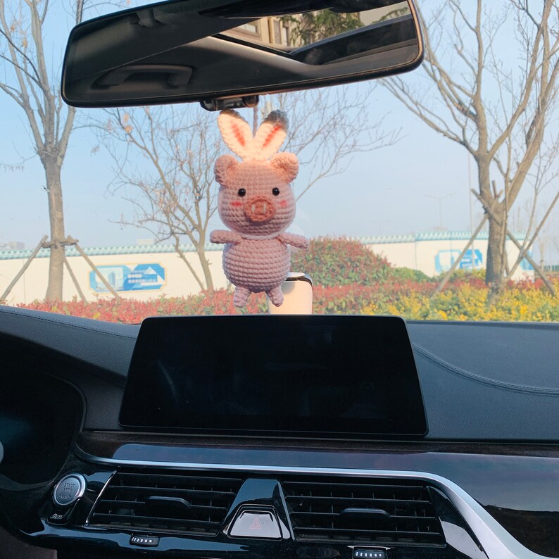 Cute Car Accessories Mirror Hanging rabbit piggy Charm Fruit Decor flower car Teens Interior Rear View Mirror for Women pig animal