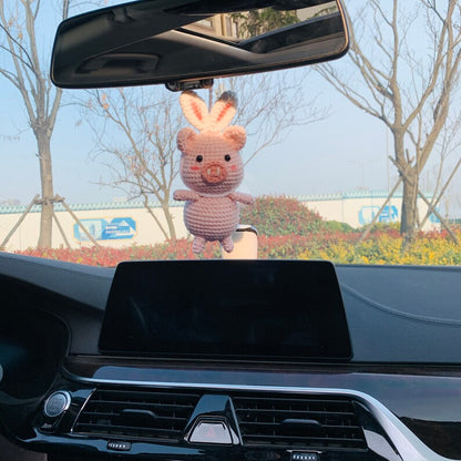 Cute Car Accessories Mirror Hanging rabbit piggy Charm Fruit Decor flower car Teens Interior Rear View Mirror for Women pig animal
