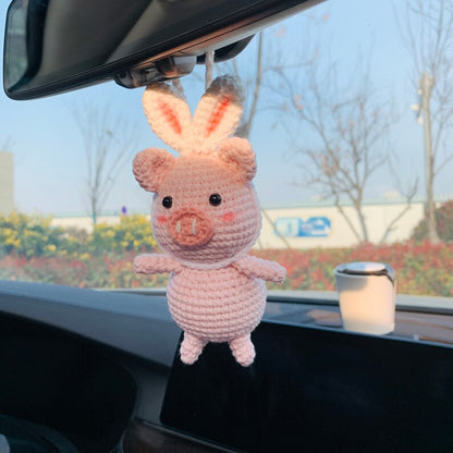 Cute Car Accessories Mirror Hanging rabbit piggy Charm Fruit Decor flower car Teens Interior Rear View Mirror for Women pig animal