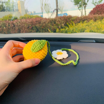 Cute Car Mirror Hanging lemon flower Interior Rear View Mirror Flower Car Accessories Crochet Toy for Women