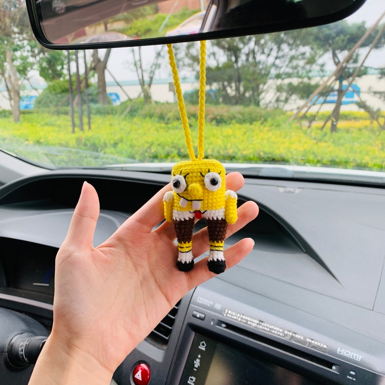 Cute Spongebob Car Mirror Hanging Flower Decor Teens Interior Rear View Mirror Accessories for Women Charm Fruit