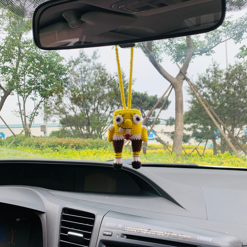 Cute Spongebob Car Mirror Hanging Flower Decor Teens Interior Rear View Mirror Accessories for Women Charm Fruit